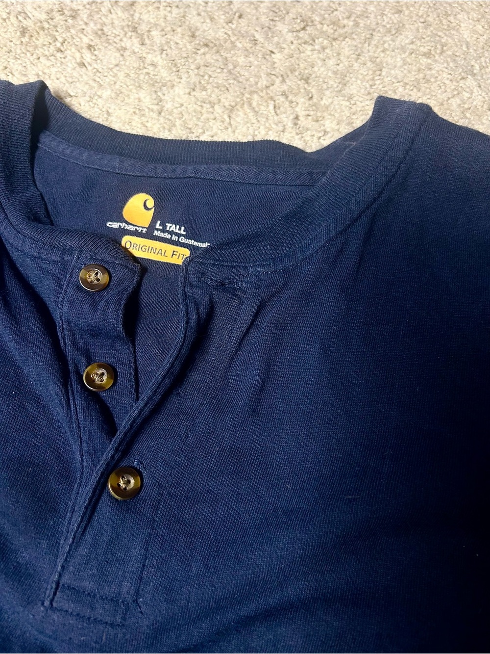 Carhartt Original Fit Navy Henley Long Sleeve Shirt Men’s L Tall